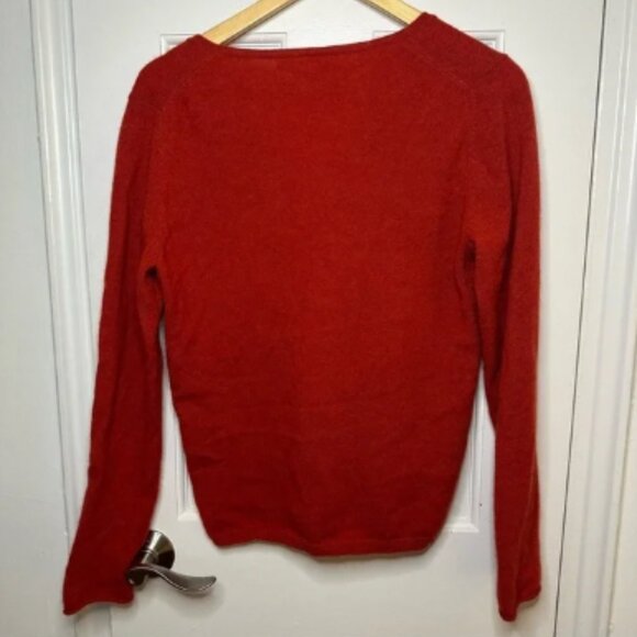 NOT SHY 100% Cashmere V Neck Sweater France Designer Old Money Orange Medium - Picture 3 of 5